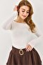 Boat Neck Cashmere Long Sleeve Blouse White - 4