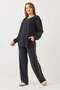 Women's Brown Polo Collar Piping Detailed Modal Fabric Top and Bottom Set Black