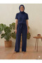 Women's Black Navy Blue Anthracite Gray 3-Pack Seersucker Elasticized Casual Wide Leg Pants Set - 3