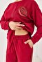 Women's crew neck rose detail modal set - red - 4