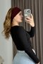 Women's Long Sleeve Camisole Mini Low-Cut Crop Blouse Black - 3