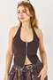 Diving Fabric Double Zipper Detailed Strappy Blouse - 5