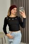 Women's Long Sleeve Camisole Mini Low-Cut Crop Blouse Black