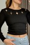 Women's Long Sleeve Camisole Mini Low-Cut Crop Blouse Black - 4