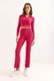 Women's Polo Collar Double Ribbed Suit Pink - 3