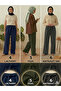 Women's Navy Blue Green Anthracite Gray 3-Piece Pack Seersucker Elastic Casual Wide Leg Pants Set