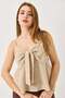 Women's large bow detailed plaid strap linen look blouse mink - 3