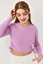 Women's Side Drawstring Crop Ribbed Blouse Lilac - 3