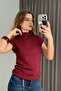Women's Thick Strap Side Gathered Burgundy Blouse - 2