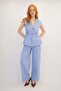 Elastic Waist Vest Suit Blue