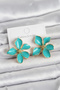 Turquoise Enamel Flower Model Brass Women's Earrings - 2