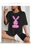 Unisex Oversized Printed Crew Neck Short Sleeve Black T-Shirt