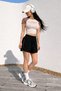 Women's Premium Black+Grey 2-Pack Pile Trim High Waist Relaxed Summer Casual Sports Shorts - 2