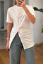 Yandan Ruched and Slit T-Shirt Msy1299 - 3
