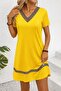 Women's Short Sleeve V-Neck Ethnic Pattern Stripe Detailed Viscose Dress - 2