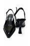 Women's Black Patent Leather Pointed Toe Slingback Heeled Shoes - 5