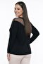Women's V-Neck Stone Printed Tulle Detailed Lycra Strawberry Plus Size Blouse - 4