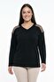 Women's V-Neck Stone Printed Tulle Detailed Lycra Strawberry Plus Size Blouse - 2