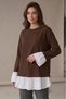 Women's Modal Pleated Undershirt-Looking Tunic with Shirt Detail in Brown - 4