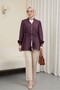 V-Neck Modal Shirt with Floral Sleeves and Buttoned Lace-Up - Plum - 4