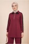 Collared, Half-Zip, Patterned on the Sides, Combed Cotton Suit - Burgundy - 2