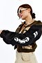 Women's Oversize Elastic Waist Jacket Daily Use College Printed Pocket Coat Gold Racer Jacket - 5