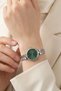 Round Framed Chain Cord Emerald Green Women's Wristwatch