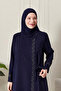 Women's Plus Size Etamine Fabric Abaya Model – Stone Detailed, Tie Belt - 4