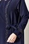 Women's Plus Size Etamine Fabric Abaya Model – Stone Detailed, Tie Belt - 3