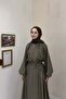 Wavy Chiffon Fabric Khaki Green Balloon Sleeve Set - 2