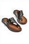Y390450403 Black Genuine Leather Women's Slippers with Staple Detail - 7