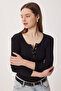 Snap Fastener Ribbed Knitted Blouse Lrn0015 Black - 2
