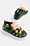 Children's Unisex Black Light Sole Teddy Bear Detailed Velcro Sandals - 3