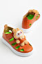 Children's Unisex Orange Light Sole Teddy Bear Detailed Velcro Sandals