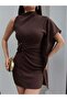 Buckle Detail One Sleeve Draped Mini Dress - 3