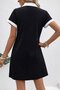 Women's Short Sleeve V-Neck Short Janjan Crepe Dress with Stripe Detail on the Front - 4
