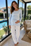 Pregnant Women's Modal Fabric Long Sleeve Maternity Pajama Set 3321 Blue - 2