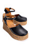 Women's Genuine Leather Wedge Heeled Sandals 6356 Black