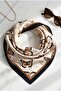 Twill Scarf Butterfly Patterned Beige Brown 50X50 cm Women's Scarf