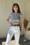 Striped Gathered Waist Body - 2