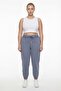 Women's Navy Blue Summer Denim Trousers with Elastic Waist and Accessory Detail on the Leg
