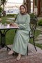 Waist Pleated Lace-Up Button Detailed Dress Green Hnt0310 - 4