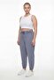Women's Navy Blue Summer Denim Trousers with Elastic Waist and Accessory Detail on the Leg - 2