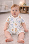 3-6-9 Months Short Sleeves 100% Cotton Little Brave Bear Patterned Reported Jumpsuit Unisex Baby&Child - 3