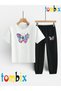 Uygunmoda Daisy Butterfly Printed T-Shirt Sweatpants (Bottom Sweatpants with Pockets) Top-Bottom Children's Set