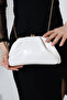 White Women's Chain Strap Evening Dress Bag Stylish Minimal Draped Clip-On Clutch Wedding Engagement Event Night Handbag - 4