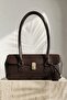Gold Lock Detailed Large Women's Shoulder Bag Bitter Brown