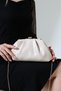 Cream Women's Chain Strap Evening Dress Bag Stylish Minimal Draped Clip-On Clutch Wedding Engagement Event Night Handbag - 3
