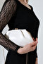 White Women's Chain Strap Evening Dress Bag Stylish Minimal Draped Clip-On Clutch Wedding Engagement Event Night Handbag - 3