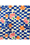 Maximalist Blue Checkered Pattern Flowers Upholstery Fabric 100X140 cm (Cushion Cover Brunner Tablecloth Etc)